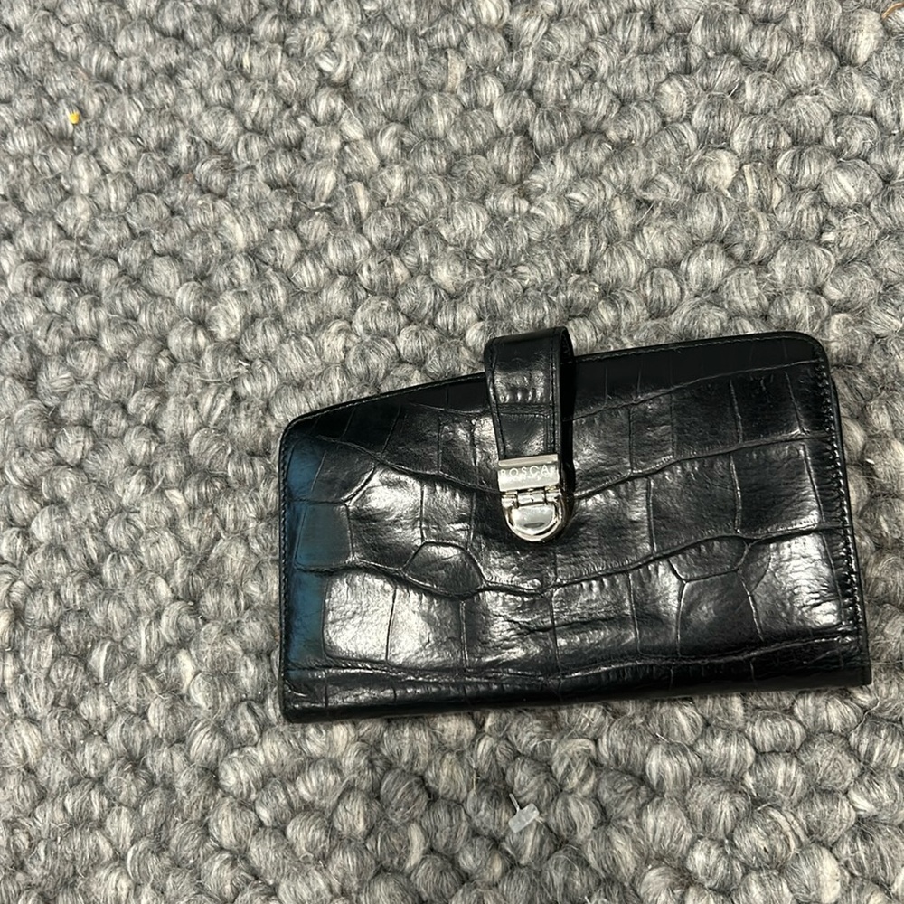 BOSCA Black CROC EMBOSSED LEATHER   WALLET / BIFOLD CLUTCH  ITALY
